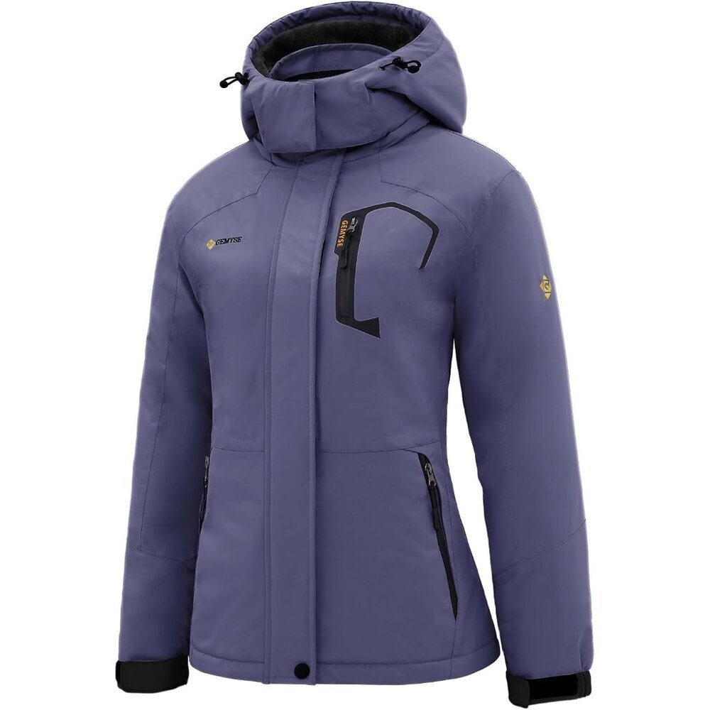 Women's Gray Purple Ski Snow Hooded Jacket Coat Snowboard Waterproof Winter Warm
